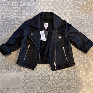 GAP Kids Black Faux Leather Moto Jacket 2 NWT